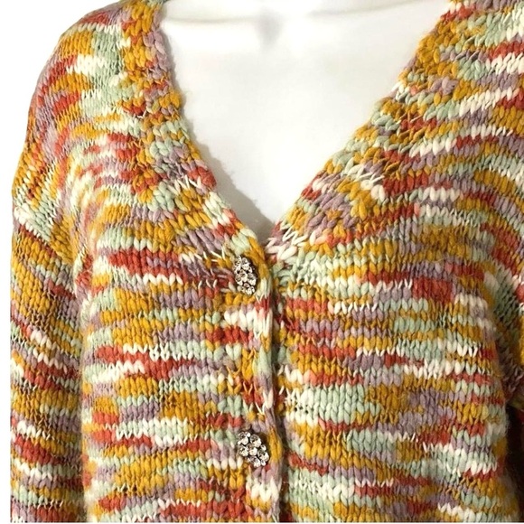 Wild Fable Rainbow Knit Cropped Cardigan Sweater S Bling Button Cottagecore Boho - Picture 1 of 8